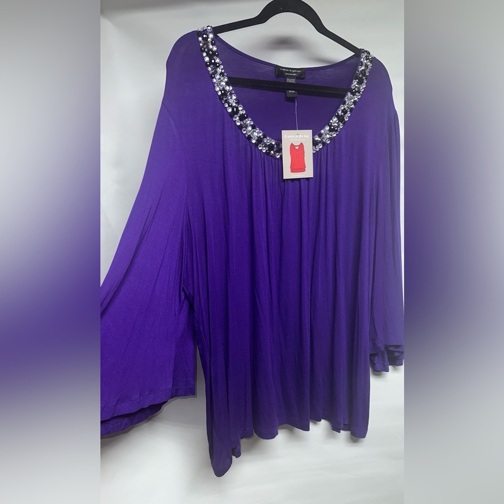New Cable & Gauge Purple Tunic with Jeweled Neckline Size 3X NWT
